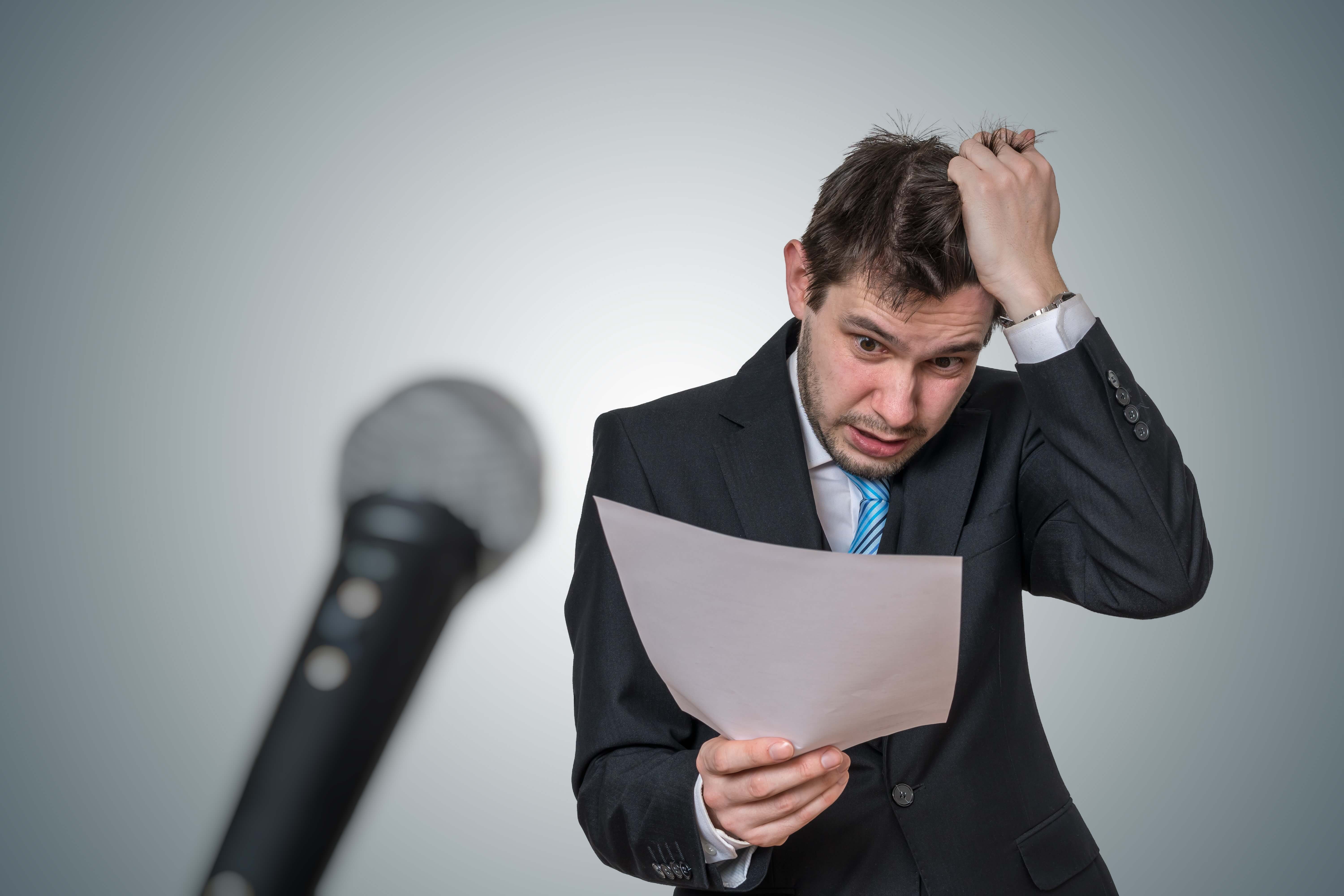 Man with Anxiety and fear when presenting