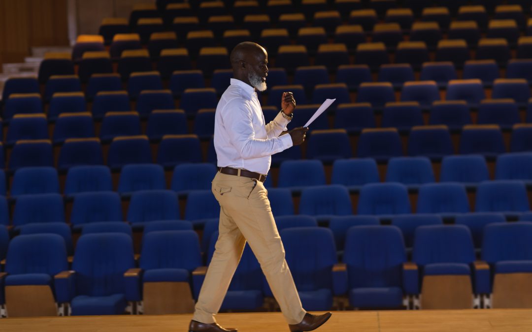 man reading speech script